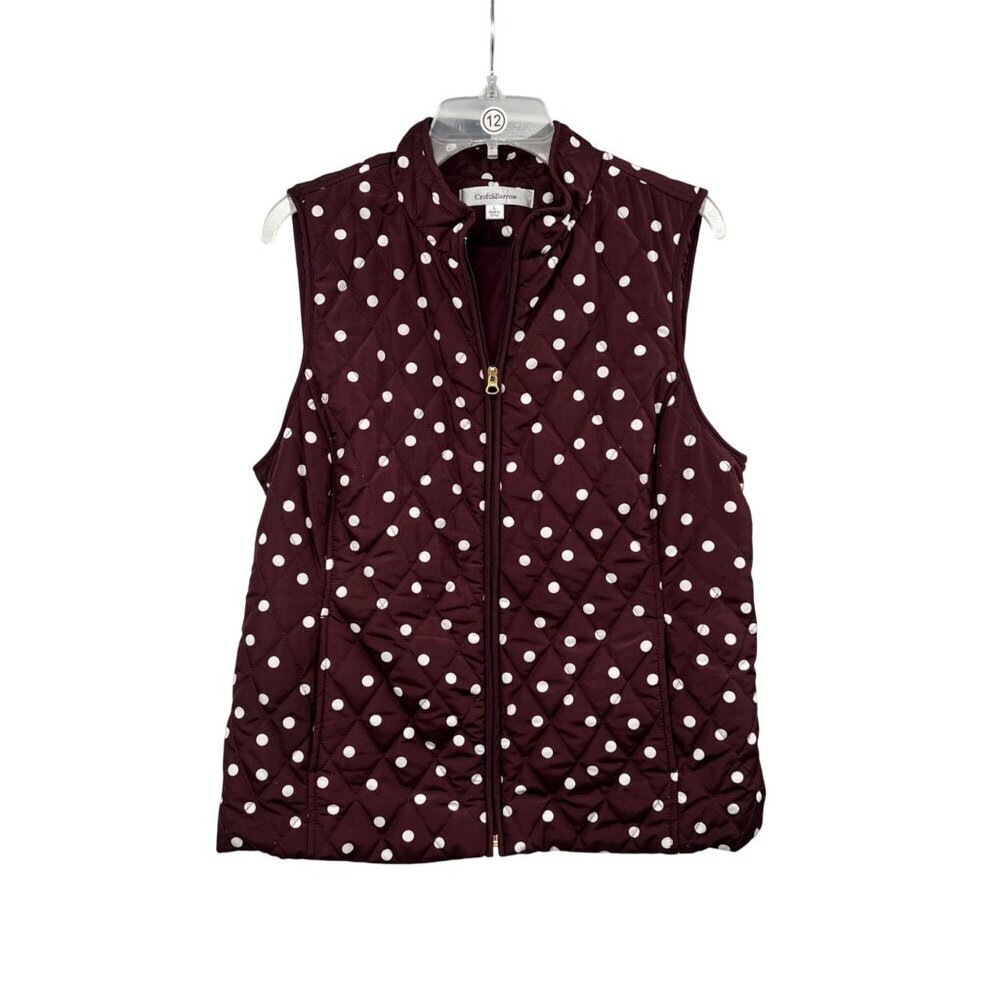 Croft & Barrow Polka Dot Vest Quilted Full Zip Maroon/White Size Large